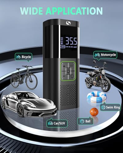 SERVOMASTER Compresseur à Air Portatif, Gonfleur Pneus Voiture sans Fil avec Jauge, Inflation Rapide, Arrêt Automatique, pour Voiture, Vélos et Motos, Pompe à vélo électrique 150 psi