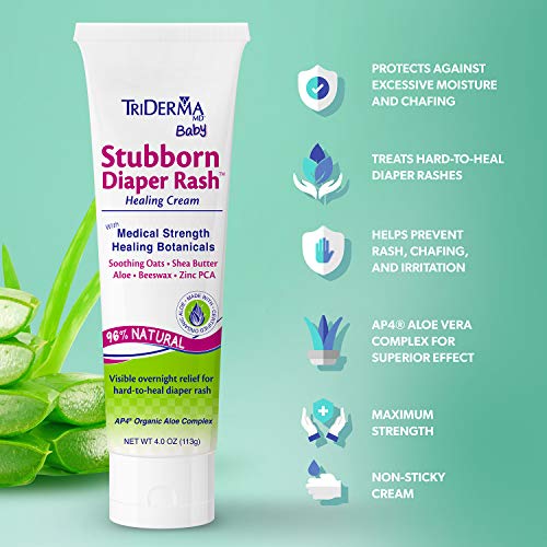 TriDerma Stubborn Diaper Rash Healing Cream, Treats Severe Irritation Associated With Diaper Rash, Zinc Oxide Free, 4 oz., 1 Tube