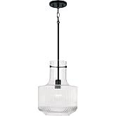 Capital Lighting 345111MB Nyla Transitional Clear Fluted Glass Vase Pendant Ceiling Light Fixture, 1-Light 100 Watt, 15" H x 
