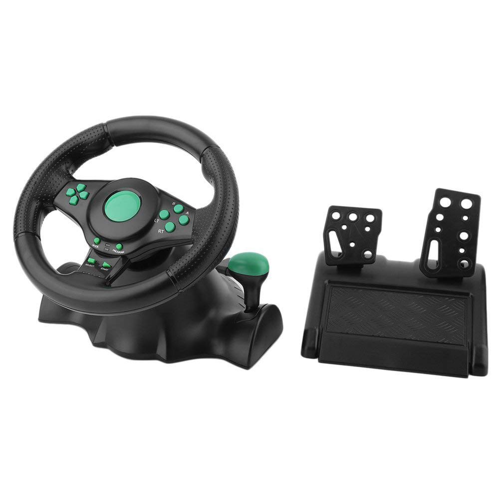 WANTOOSE USB Wired Steering Wheel & Pedals/Racing Wheel with Pedals Controller/for PC, PS3, PS2, Gam