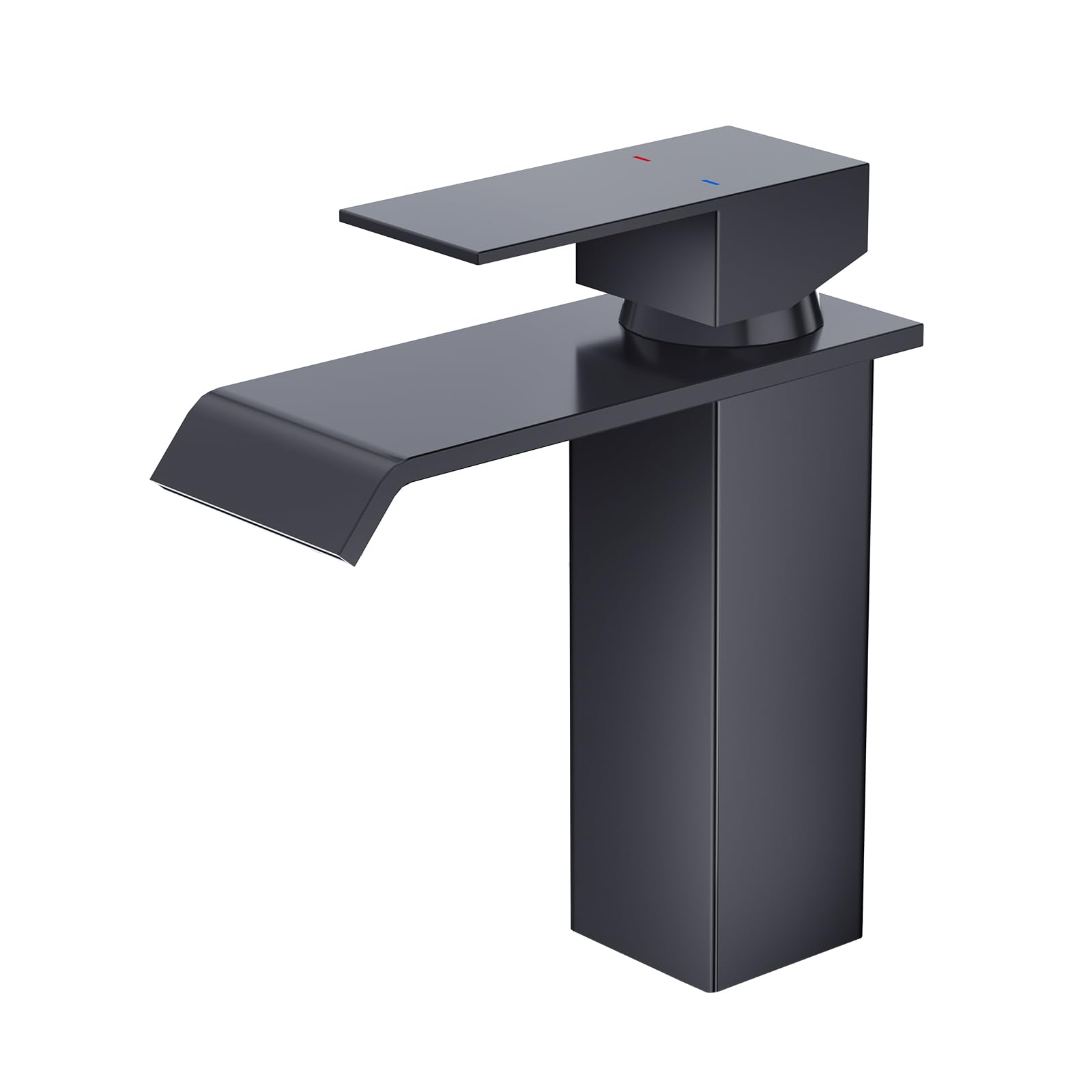 CREA Bathroom Tap Waterfall, Single Handle Bathroom Sink Mixer tap, Basin Tap with Pop Up Drain, Matt Black… — image 1