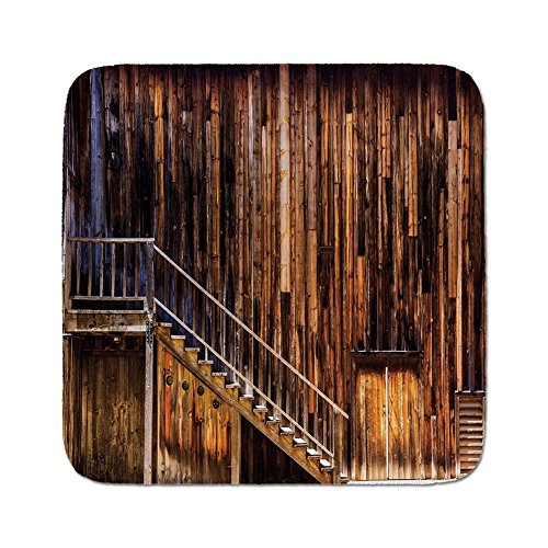 Cozy Seat Protector Pads Cushion Area Rug,Western,Wooden Cabin Structure Stairway Old Western Gold Rush Town in USA California Decorative,Brown Orange,Easy to Use on Any Surface