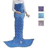DDMY Knitted Mermaid Tail Blanket For Kids Adult Handmade Crochet Mermaid Sleeping Cotton and Woolen Blanket Warm Soft Living Room Quilt Best Birthday Christmas gift 71''x33'' …