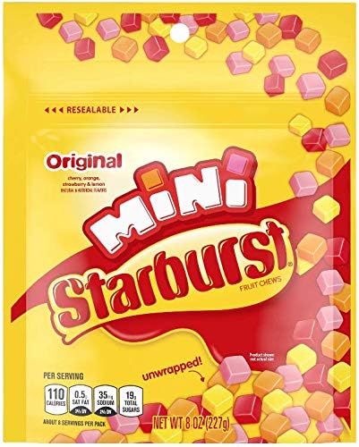 NEW Mini Starburst Fave Reds, Original & Starburst Gummies Sour Resealable bags Net wt 8oz (Single Bag Original)