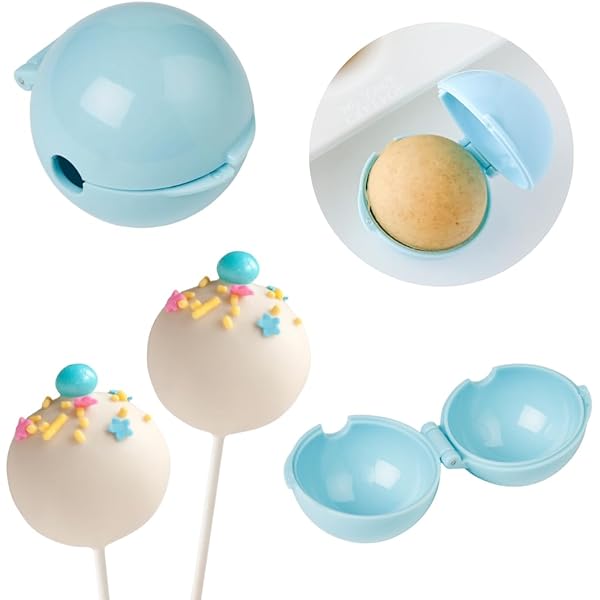 Cake Pops Mold & Rolling Tray Set - 1.75" Circle Mold, Cutter, Pusher, Paper Sticks & Bags (Blue, 100 Count)