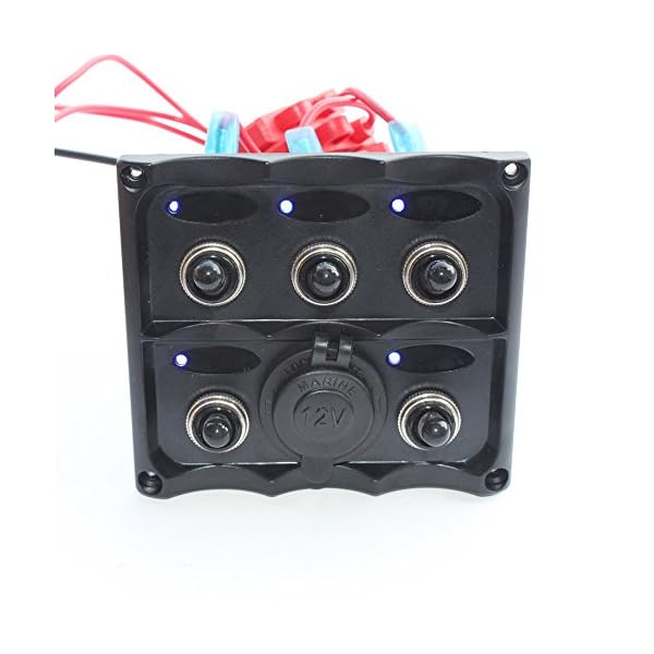 X-Haibei-Marine-Electric-Blue-LED-Toggle-Switch-Panel-5-Gang-with-Power-Socket-Panel-12V