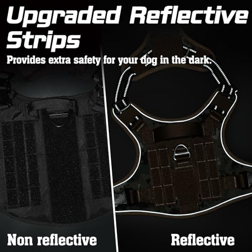 rabbitgoo Anti-Pull Dog Harness, Small Medium Breathable Dog Harness, Adjustable Tactical Dog Harness with Handle Rings and Molle, Durable Reflective Vest for Training, Brown Camo, S