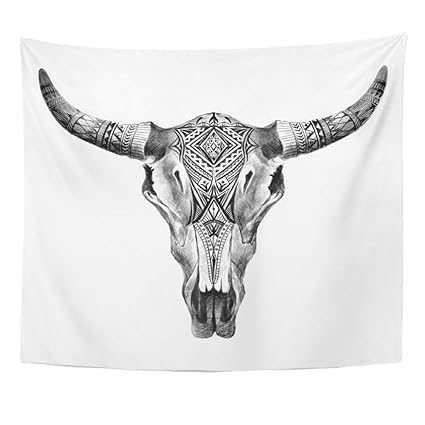 Amazon Com Emvency Tapestry Wall Hanging Black Bull Aztec