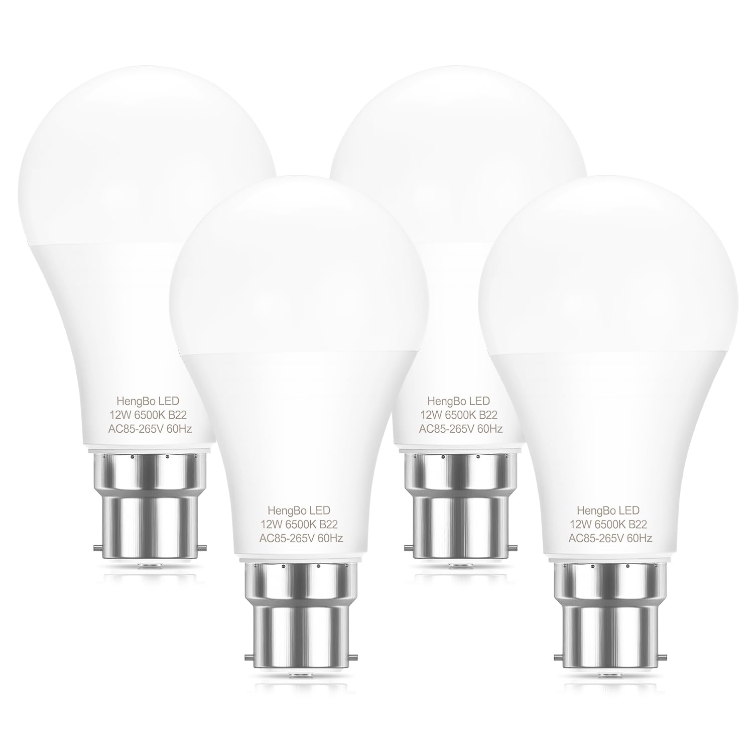 Photo 1 of HengBo LED LED Bayonet Bulbs B22, 12W B22 LED Bulb Equivalent 100W Halogen B22 Bayonet Cap Bulb, 1200Lm, 6500K Daylight White 4-Pack