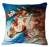 Cotton Linen Square Decorative Throw Pillow Case Cushion Cover HOT India Horses Design Printed 18 