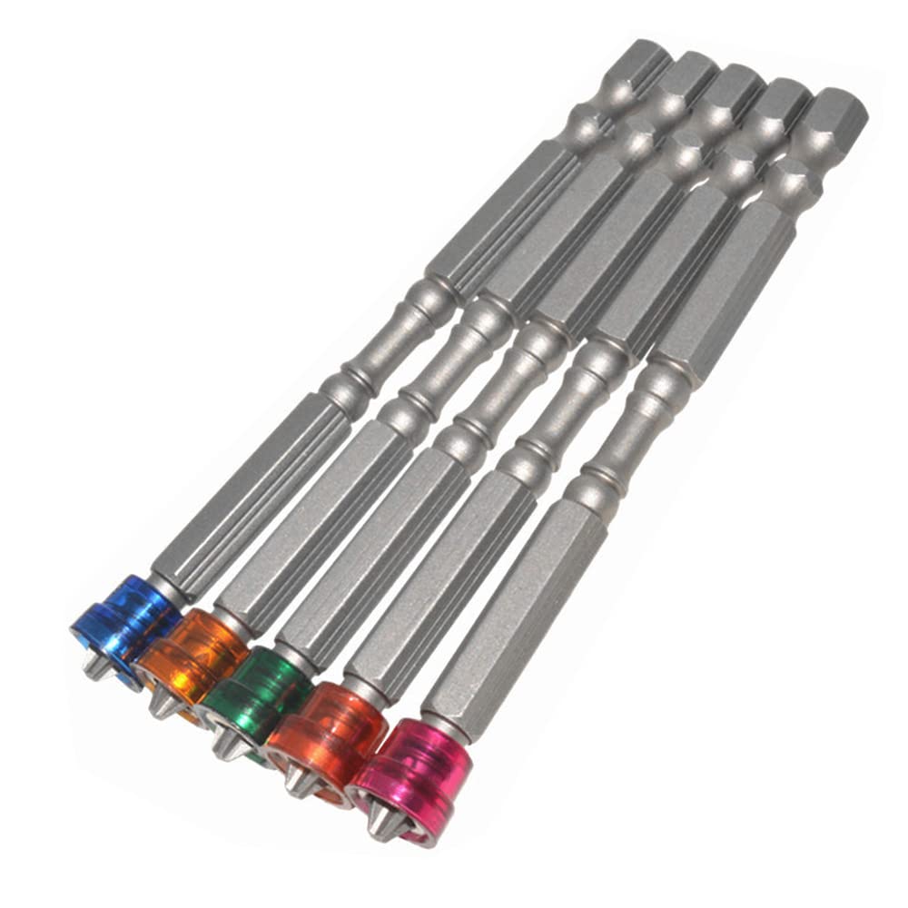 Saipor 5pcs Magnetic PH2 Phillips Cross Head Screwdriver Bit 1/4 Inch Hex Shank Depth Stop Drywall Screw Driver Drill Bits Screw Setter Bit, 100mm Length