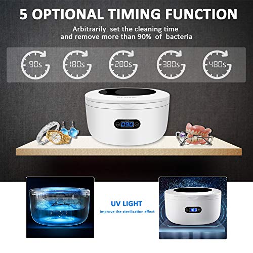 Ultrasonic Cleaner, Jewelry Cleaner Machine with 5 Digital Timer, 40KHz Powerful Ultrasonic Cleaner with 25 Ounces Tank for Cleaning Jewelry Rings Glasses Watches Shaver Heads Diamond Denture