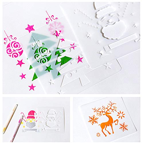 Kinteshun Christmas Bullet Journal Plastic Stencil Drawing Painting Template DIY Kit for Xmas Holiday Planner Album Scrapbooking Card Making(12pcs with Different Patterns)