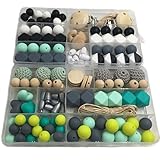 Amyster DIY Teether Toys Mixed Color Geometry Hexagonal Round Silicone Beads Wooden Pacifier Clips Wooden Peach Heart Round Crochet Beads Safety For Baby Tooth Nursing Necklace/Bracelet (A167+A124)