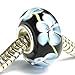 Queenberry Sterling Silver Black Hawaii Blue Flower Glass Bead For European Charm Bracelets