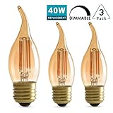 Panledo LED Filament Candelabra Bulb 4W Dimmable, 40W Equivalent, Vintage Classic Edison style, Amber Glass Light bulbs, Gold Tint Flame Tip, E26 Base, Ultra Warm White 2200K, Pack of 3