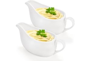 Yesland 2 Pcs 15 oz Gravy Boat, Ceramic White Easy-Pour Gravy Boat for Dining, Holiday Meals & Parties