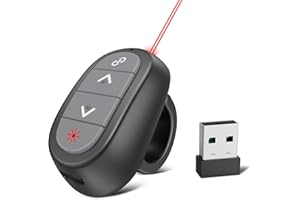 PPTSLID Presentation Clicker Wireless Presenter Remote: USB Rechargeable Finger Ring Clicker for PowerPoint Presentations, PowerPoint Clicker with Laser Pointer, Multi-OS Compatible