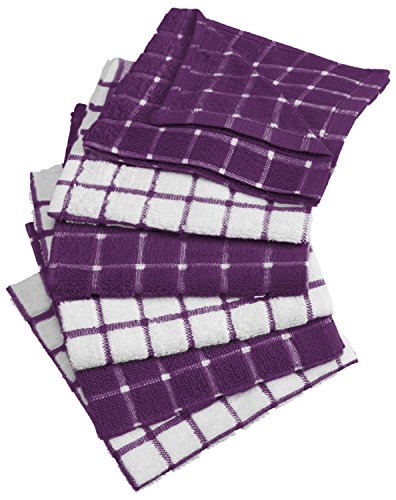 UPC 738215333223, DII 100% Cotton, Machine Washable, Ultra Absorbant, Basic Everyday 12 x 12&quot; Terry Kitchen Dish Cloths, Windowpane Design, Set of 6- Eggplant