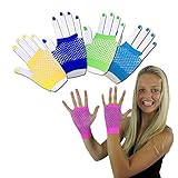 Toy Cubby Funky Retro Style Colorful Fishnet Wrist Gloves - 6 Pieces