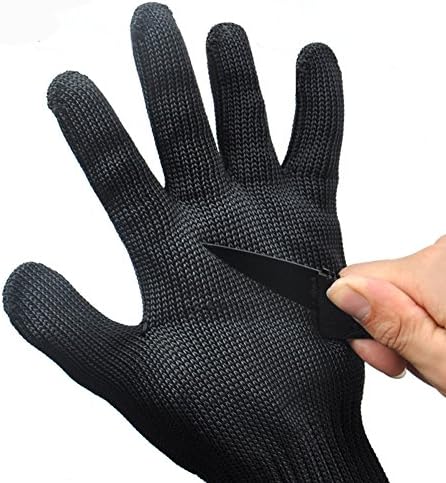 KMBEST Cut Resistant Gloves Stainless Steel Wire Mesh Level 5 Protection Pack of 1 Pair ¡ (Medium, BLACK)