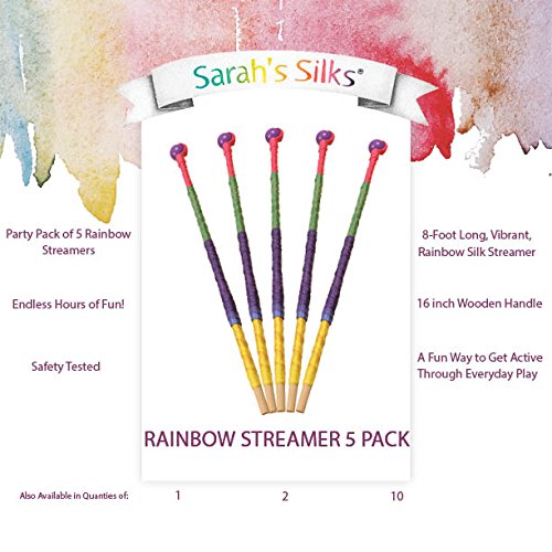 Sarah's Silks 8-Foot Long, Vibrant, Rainbow Silk Streamer Also Available in Multipacks (5)
