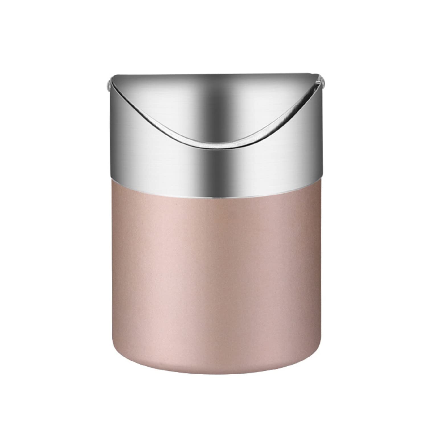 ETRAVEL Countertop Brushed Stainless Steel Mini Dustbin with Lid, Trash Can Small Desktop Bin Indoor Dustbins for Desk Office Bathroom Kitchen Waste Bins (12 * 16.5CM, 1.5L) (champagne)