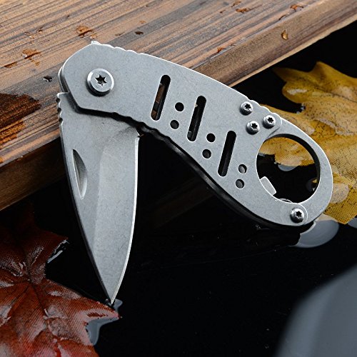 Promithi Folding Pocket Knife Key Ring Knife with Bottle Opener Handle