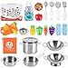 BGdoyz Kitchen Pretend Play Toys with Stainless Steel Cookware Pots and Pans Set, Cooking Utensils, Apron & Sleeve, Cutting Vegetables for Kids, Boys, Girls and Toddler Gifts Educational Learning Tool