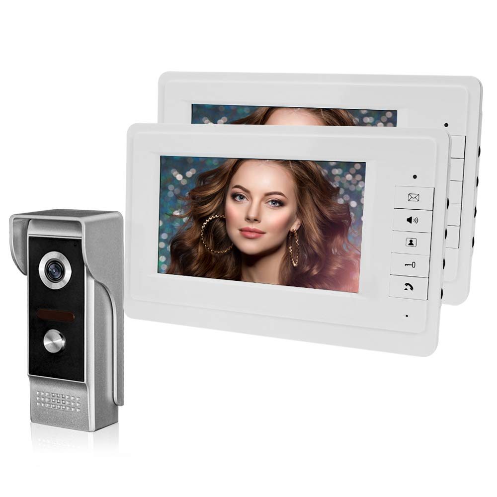 QttyElok Wired Video intercom Doorbell Phone System for Home 7'' TFT 2 Unit Monitors 700TVL Metal Camera gate System