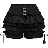Verdusa Women's Plus Size Bloomer Y2K Gothic Skirt Bow Lace Trim Ruffle Bloomer Shorts