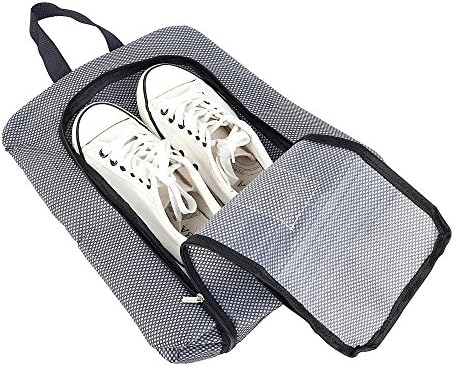 Crystallove Portable Waterproof Nylon Mesh Travel Shoes Storage Bag with Zipper Closure (Black)
