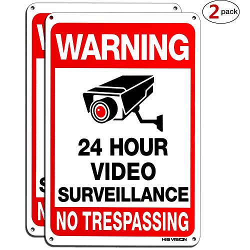 HISVISION Video Surveillance Sign 2-Pack, No Trespassing Metal Reflective Warning Sign,UV Protected & Waterproof, 10"x 7" 0.40 Aluminum Indoor Or Outdoor Use for Home Business CCTV Security Camera