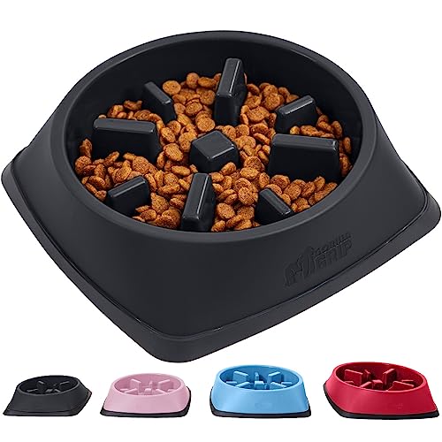 Gorilla Grip Slow Feeder Dog and Cat Bowls, Interactive Puzzle Toy for Dogs and Cats Food Training, Keeps Pets Busy and Prevents Puppy Overeating, Large, Small Breeds, 100% BPA Free, 1 Cup Black