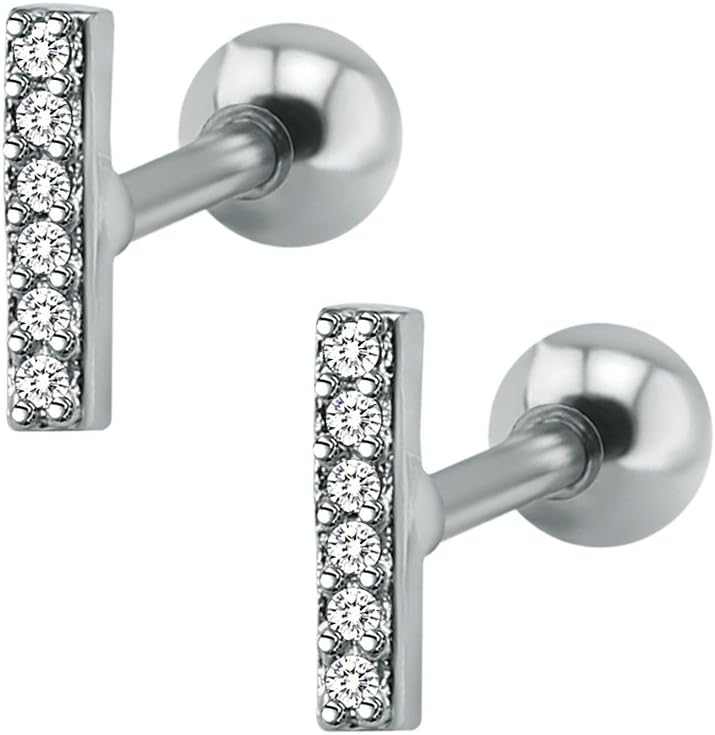 16g Sparkling Cubic Zirconia Stainless Steel Stud Earrings Tragus Helix Conch Cartilage Ear Piercing