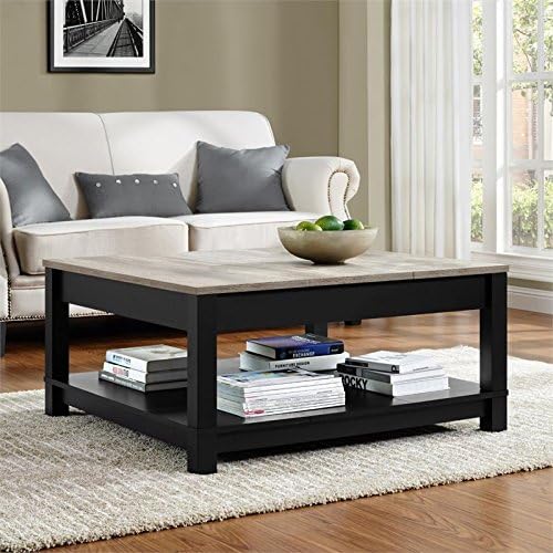 Ameriwood Home Carver Coffee Table with Open Storage, Matte Black Paint and Distressed Wood Grain Accents - Image 5