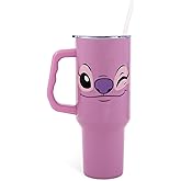 Disney Lilo & Stitch Angel Face Stainless Steel Travel Tumbler With Handle, Leak-Resistant Lid, and Reusable Straw | Holds 40 Ounces