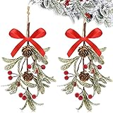 Christmas Artificial Mistletoe Ornament with Red