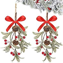 Christmas Artificial Mistletoe Ornament with Red