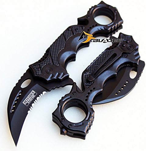 8" TACTICAL Black Spring Assisted Rescue Pocket Knife + FREE DC Comics Superhero Youth's Official Licensed T-Shirt [8430-T]