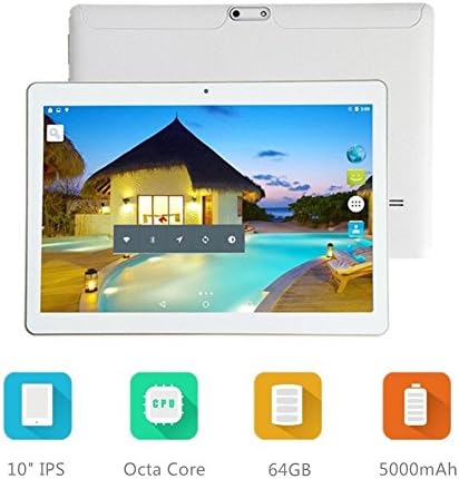 Android Tablet LLLCCORP 10 inch Octa Core 3G Unlocked Tablet Dual SIM Card Slot 4GB RAM 64GB ROM WIFI Bluetooth GPS Phone Call Tablets Support Netflix Google Play Store (White)