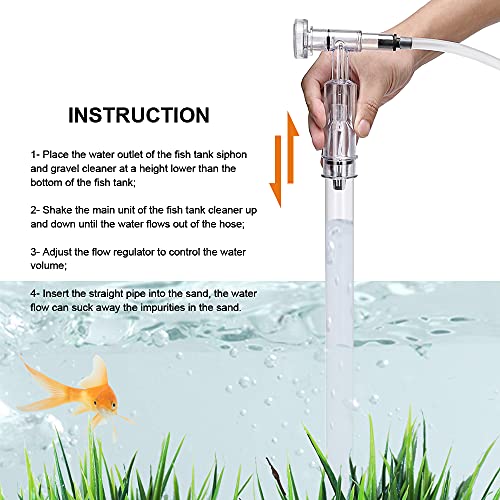 Fish Tank Cleaner Aquarium Siphon Vacuum Gravel - Aquarium Cleaning Tools Kit Algae Scraper Brush and Water Changer with Adjustable Water Flow Controller, Sand Cleaning