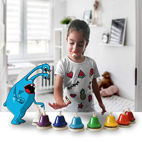 MINIARTIS Chroma Hand Desk Bells Set - Diatonic 8 Colorful Notes Hit on Top Feature Songbook, Carry Case Included Great Holiday, Birthday Gift for Kids - Thumbnail 4