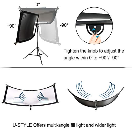 FUDESY Clamshell Light Reflector/Diffuser,67"x24" Curved Photography