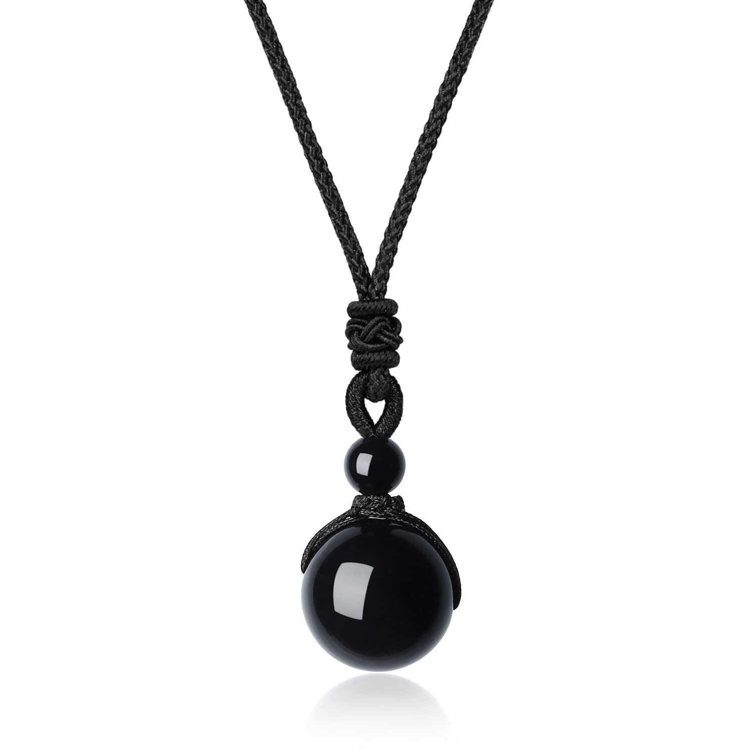 COAI Black Stone Black Obsidian Necklace for Men Women, Simple Crystal Necklace — image 1