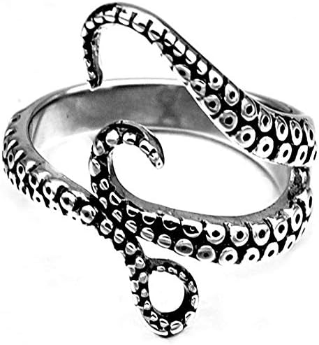 Wibbosad Mens Creative Fashion Open Octopus Adjustable Domineering Punk Hip Hop Stainless Steel Rings