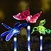 Sooreally Garden Solar Lights Outdoor, Solar Stake Multi Color Changing Decorative Fiber Optic Butterfly Hummingbird Dragonfly LED Lights, Path, Yard, Lawn, Patio (3 Different Pack)