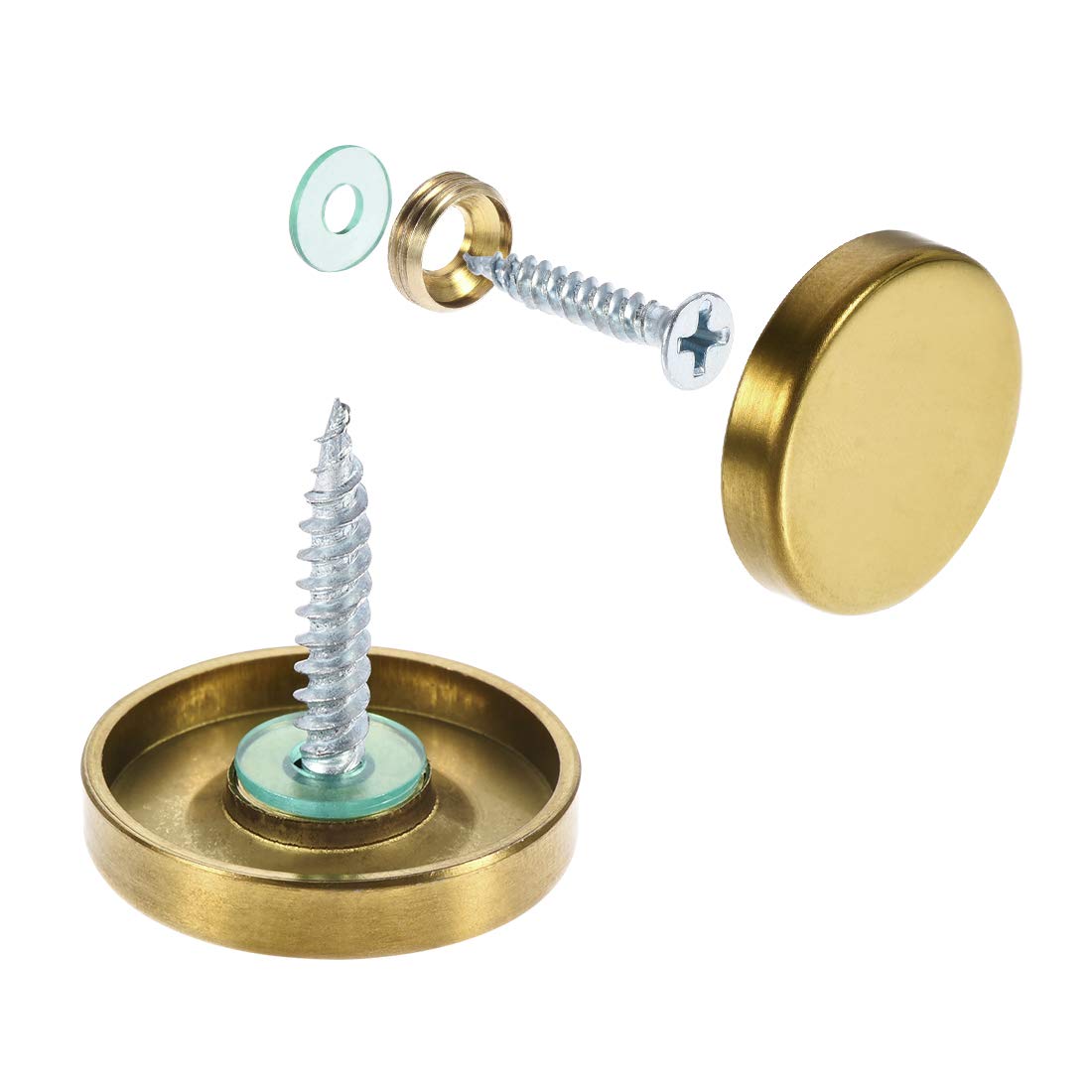 sourcing map Mirror Screws, Decorative Cap Fasteners Cover Nails, Electroplated, Bright Golden 25mm/1" 12pcs