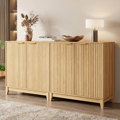 Cakhdry Credenza Bufetera con 2 Puertas, Alacena Pequeña para Cocina y Comedor, 80x40x82cm, Diseño Minimalista con Acabado de Madera Natural