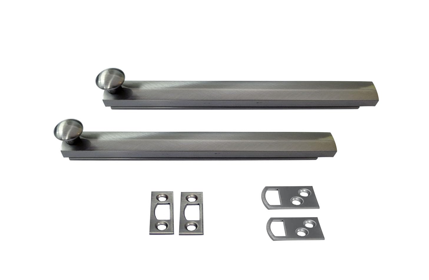QCAA Heavy Duty Solid Brass Concealed Surface Bolt, 6", Brushed Nickel, 2 Pack, Made in Taiwan